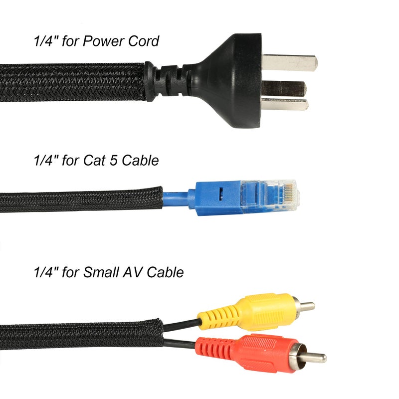 CrocSee 25ft - 1/4 inch Braided Cable Management Sleeve Cord Protector - Self-Wrapping Split Wire Loom for TV/Computer/Home Theater/Engine Bay - Black - Image 3